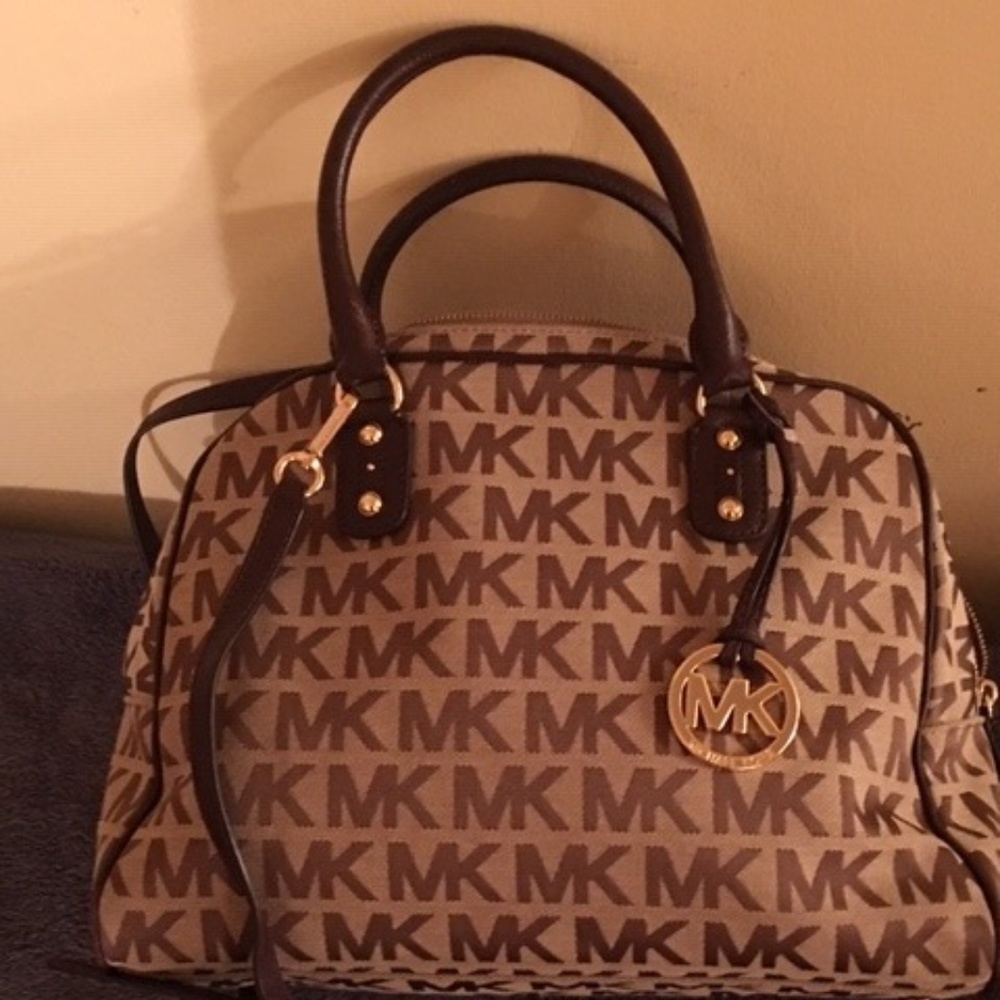 Michael Kors Tan/Brown Fabric/Leather trim bag